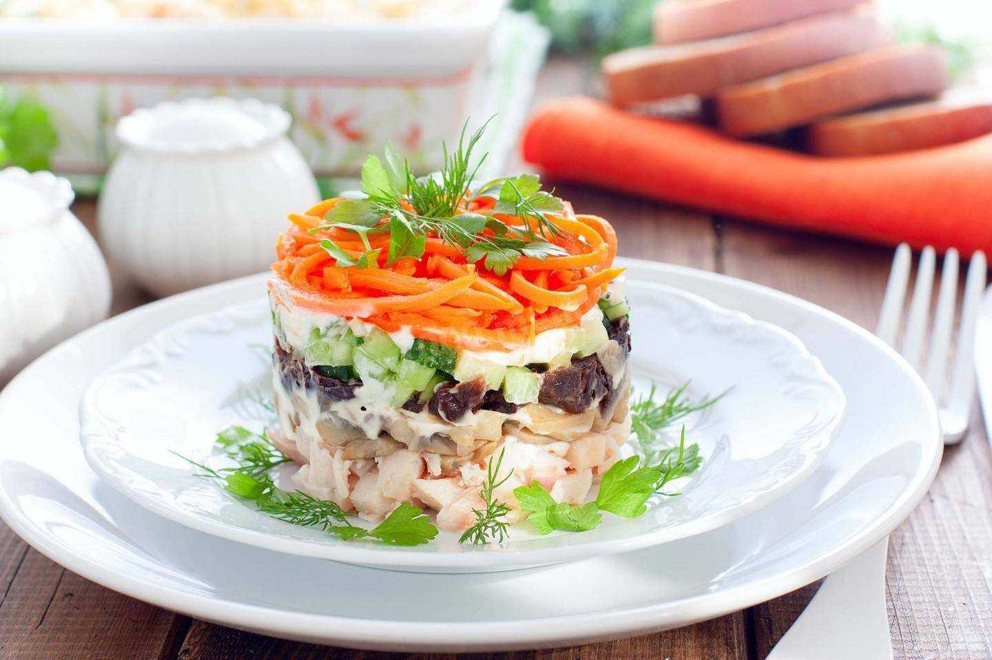Салаты с курицей и грибами. очень вкусные рецепты
