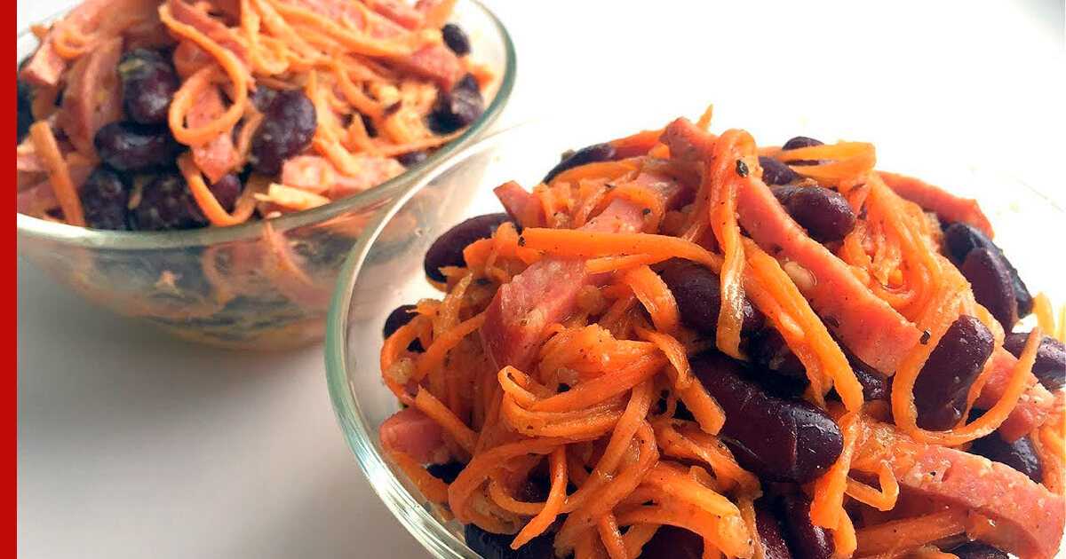 Салат с консервированной фасолью, ветчиной и сухариками, рецепт - wowcook.net