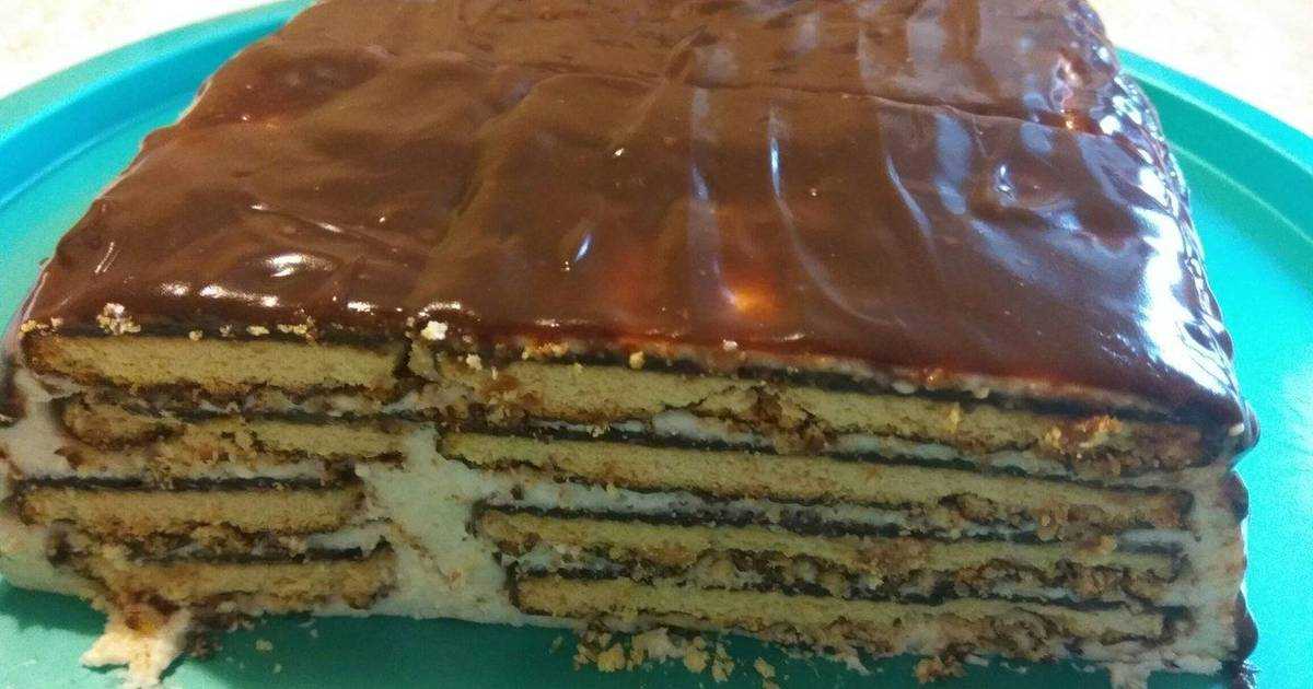 Торт из печенья без выпечки со сгущенкой и сметаной: рецепт с фото